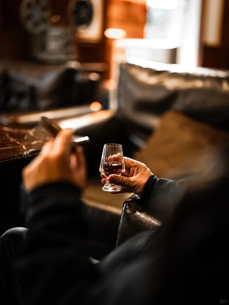A guest with a cigar and a glass in Moods, the lounge at Royal Swiss Lahore