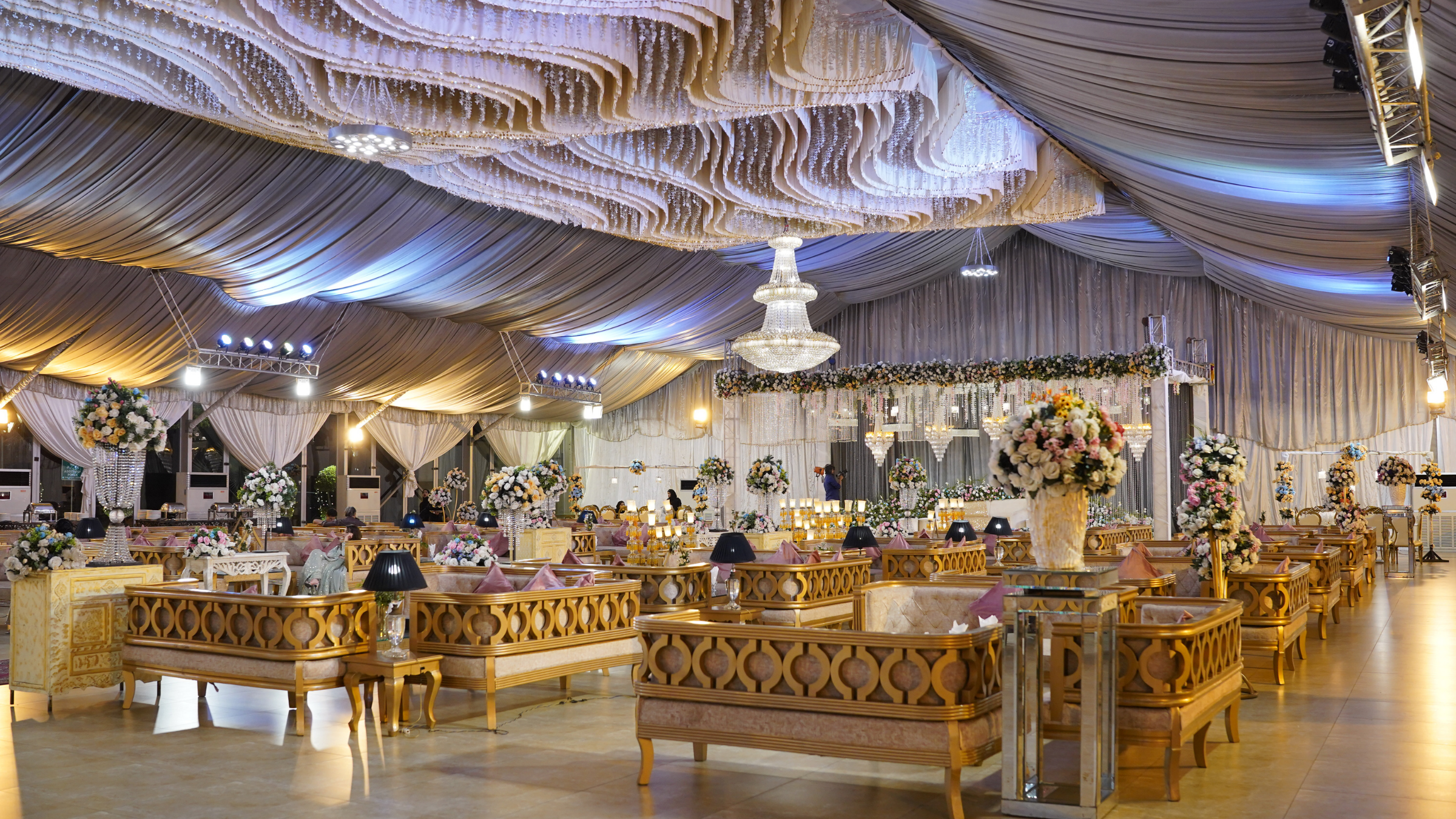 A wedding stage dressed for a celebration at Royal Swiss